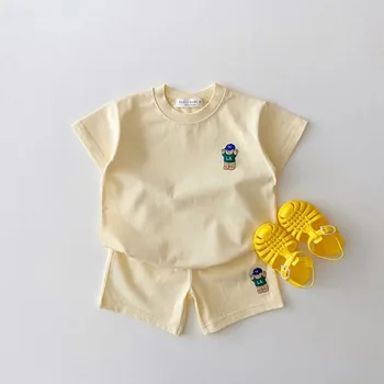 Sevimli Ayı Nakış Bebek Kısa Kollu Giyim Seti Çocuk T Shirt + Şort 2 adet Takım Elbise 2022 Yaz Yeni Bebek Rahat Kıyafetler