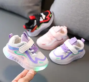 Çocuk Sneakers Çocuk Bebek Kız Erkek 2021 Örgü Led Işıklı Çorap Spor Koşu Sneakers Ayakkabı Sapato Infantil Light Up Ayakkabı