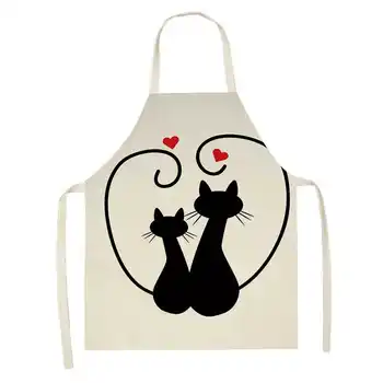 Sevimli Siyah Kedi Baskılı Kolsuz Mutfak önlüğü Komik Karikatür Önlükleri Kadınlar için Ev Temizlik Pişirme Aksesuarları Delantal
