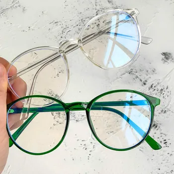 Vintage Anti mavi ışık gözlük kadınlar şeffaf yuvarlak gözlük çerçeve erkekler bilgisayar gözlük düz ayna gözlük