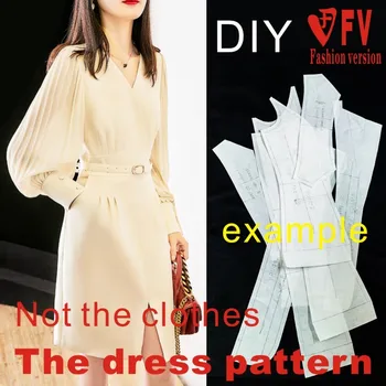 Yeni stil pileli fener uzun kollu elbise desen konfeksiyon dikiş yapısı çizim BLQ-471