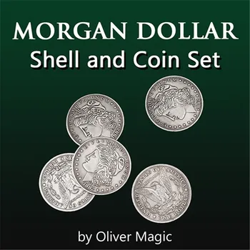 Morgan Dolar Kabuk ve Sikke Seti (5 Sikke + 1 Kafa Kabuk ) sihirli Hileler Yakın Çekim Yanılsama Hile Prop Sikke Magia