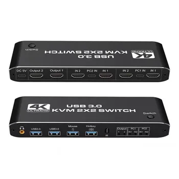 2x2 HDMI kvm anahtarı 4K 60Hz Çift Monitör KVM HDMI Genişletilmiş Ekran USB KVM Switcher 2 in 2 out 2 Bilgisayar Paylaşımı 2 Monitör