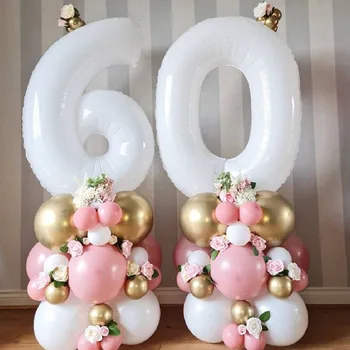 2 adet 40 inç Beyaz Balon Afiş 18 21 30 40 50 60 Doğum Günü Partisi Dekorasyon Yetişkin Doğum Günü Mektubu Numarası Folyo helyum balonları