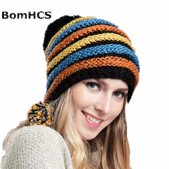 BomHCS kadın Moda Kış Sıcak Kalın Bere El Yapımı Örme Şapka Kap