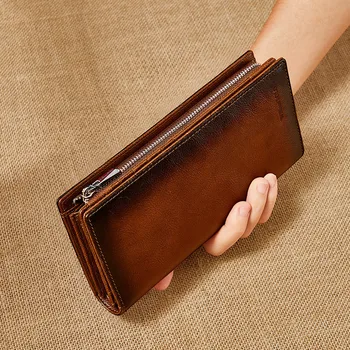 Cüzdan erkek Deri erkek uzun cüzdan Retro deri cüzdan Debriyaj Büyük Kapasiteli bozuk para cüzdanı kart tutucu lüks cüzdan