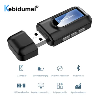 5.0 Bluetooth Adaptörü Kablosuz lcd ekran USB bluetooth Alıcısı Müzik kablosuz av alıcısı-vericisi PC TV için Araba 3.5 mm AUX Adaptador