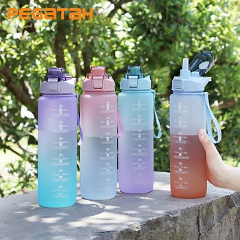 Yeni Spor 1000ml Su Şişesi Saman ile Açık Seyahat Taşınabilir Sızdırmaz Drinkware Plastik BPA Ücretsiz içecek bardakları