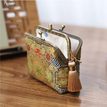 Çanta Vintage Çift Mini Çin Tarzı Para Kartı Dava El Yapımı Milli Alasir Cüzdan Para Kılıfı Mini 