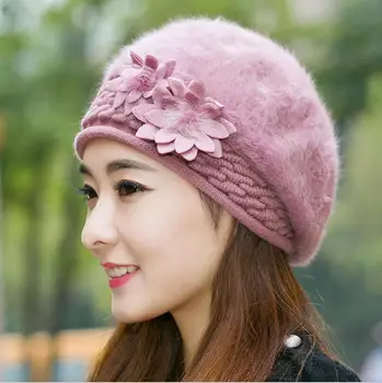 Yeni Varış Zarif Kadın örgü şapkalar Tavşan Kürk Kap Sonbahar Kış şapka Bayanlar Kadın Moda Skullies Bere Şapka