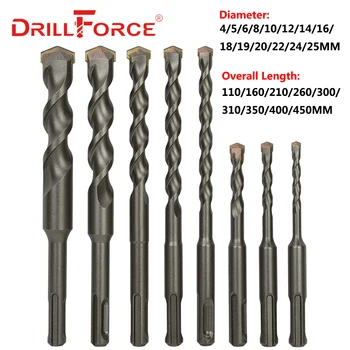 Drillforce SDS Plus Duvar beton matkabı Uçları YG8 Karbür Uçlu Elektrikli Çekiç Matkap Ucu 110/160/210/260/300/310/350/400 / 450mm