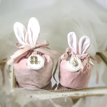 Paskalya Karikatür Tavşan Kulaklar Kadife Çanta Hediye düğün şeker kutusu şeker kutusu Yaratıcı Ins Tarzı Çanta Düğün Doğum Günü Partisi Dekor