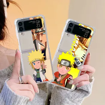 Sevimli N-Naruto Anime Lüks samsung kılıfı Galaxy Z Flip 3 4 5G Funda Z Flip3 Temizle sert telefon kılıfı Darbeye Dayanıklı Arka Telefon Coque Kabuk