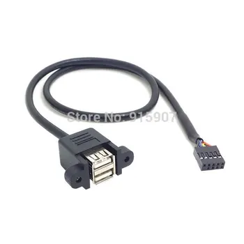 Cablecc Anakart 9 Pin Header İstiflenebilir Çift USB 2.0 A Tipi Dişi Kablo 50cm Vida Paneli Delikleri