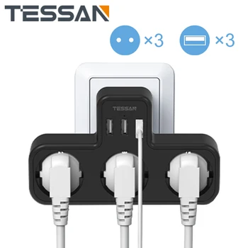 TESSAN AB Standart Fiş Uzatma güç şeridi ile 1/3 AC Çıkışları ve 2/3 USB Bağlantı Noktaları 2.4 A Avrupa Fiş Duvar Soket Güç Adaptörü
