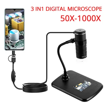 Taşınabilir Dijital Mikroskop USB iPhone iPad PC İçin 50x-1000x LED Kamera Elektronik Mikroskop ile 360 ° Esnek Standı
