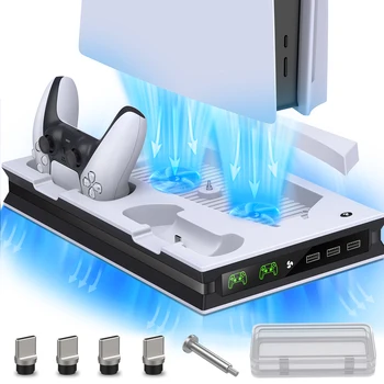 Için PS5 Konsolu Dikey Soğutma Standı ile 2 Soğutma Fanı Çift Denetleyici Şarj SONY Playstation 5 İçin Dijital / Disk Baskı