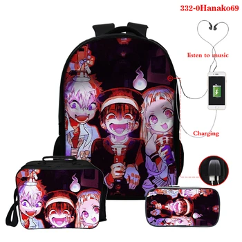 Anime sırt çantası Usb Şarj Tuvalet Bağlı Hanako Kun okul çantası Mochila Escolar 3 adet / takım okul çantası Kalem Çantası Öğle Yemeği Çantaları