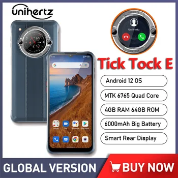 Unihertz Tik Tak E Telefonları Akıllı Telefonlar Android 12 Çift Ekran Cep Telefonu Müzik İzle çalar saat Gelen Çağrı Cep Telefonları