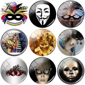 JWEIJIAO Venedik Masquerade Maskeleri Desen Cam Cabochon Dome Resimleri Charms DİY Takı Bulguları Anahtarlık Küpe