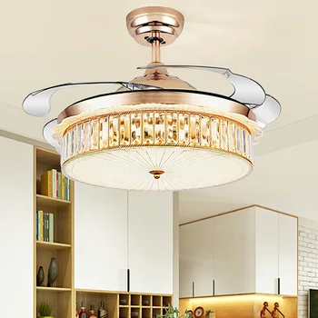 Modern Kristal LED ışıklı tavan fanı Oturma Odası Restoran Yatak Odası Katlanabilir Görünmez Avizeler Fanlar 36/42 inç Uzaktan Kumanda
