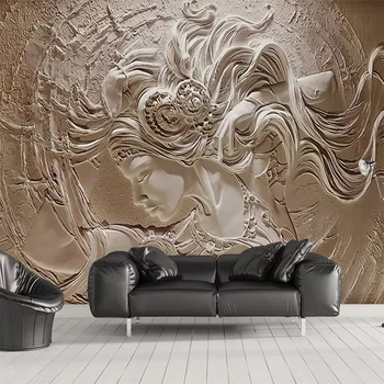 Avrupa 3D Kabartmalı Güzellik Duvar Kişiselleştirilmiş Özel Fotoğraf Duvar Kağıdı Oturma Odası TV Arka Plan Duvar Mon dokuma Su Geçirmez Duvar