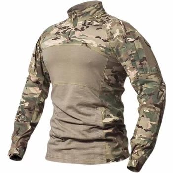 Erkekler Yaz Taktik T-shirt Ordu Savaş Airsoft Tops Uzun Kollu Askeri Tshirt Paintball Avcılık Kamuflaj Giyim Grafik