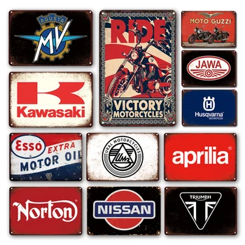 Vintage Motosiklet Marka Logosu Metal İşareti Duvar Dekor Retro Motosiklet Metal Poster Plaka Dekoratif Plak Garaj Duvar Dekorasyonu