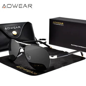 AOWEAR Havacılık Polarize Güneş Gözlüğü Erkekler Sürüş Ayna güneş gözlüğü Erkek Marka Tasarım Klasik Pilot Gözlük Oculos Gafas De Sol