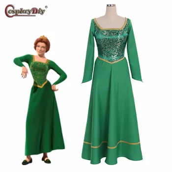 Cosplaydiy Prenses Fiona Cosplay Kostüm Shrek Cosplay Elbise Cadılar Bayramı Karnaval fantezi parti elbisesi Yeşil Elbise Prenses Cosplay