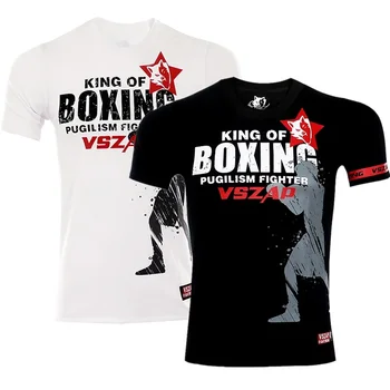 VSZAP erkek Muay Thai Spor Koşu T Shirt erkek Gym Fitness MMA Eğitim Gömlek Kuru Fit Spor Futbol Formaları Boks