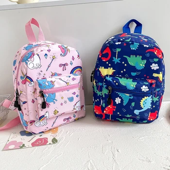 Moda Tuval Karikatür Dinozor Baskı Sırt Çantası Kız Erkek Küçük okul çantası Çocuk Çocuklar Rahat Bookbag Mini Seyahat Sırt Çantası
