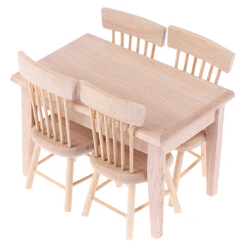5 adet / takım yemek masası Sandalye Modeli 1: 12 Evcilik Minyatür Ahşap Mobilya oyuncak seti Yüksek Kaliteli bebek evi aksesuarları