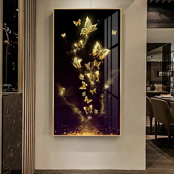 Soyut Altın Kelebek Posterler ve Baskılar Duvar Sanatı Nordic Gül Çiçek Boyama Oturma Odası ıçin Tuval Resimleri Cuadros Dekor