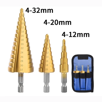 4-32mm HSS Düz Oluk Adım Matkap Ucu Titanyum kaplı ahşap Metal Delik Kesici Çekirdek Sondaj Seti ağaç işleme aletleri İçin