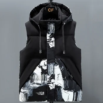 M-8XL Artı Boyutu Sonbahar Kış Kalın Yelek Kapşonlu 2023 Yeni Marka Moda Kolsuz Ceketler Erkekler İçin Rahat Sıcak Yastıklı Mont
