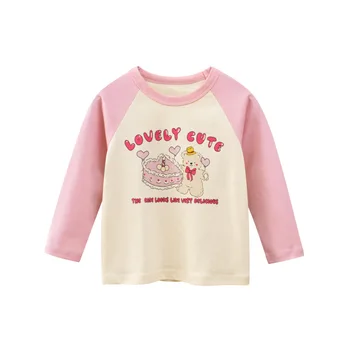 2-8T Yürüyor çocuk Bebek Kız Giysileri Uzun Kollu Pamuklu T Shirt Sevimli Tatlı Bebek Üst Tee Çocuk Tshirt güzel Kıyafetler