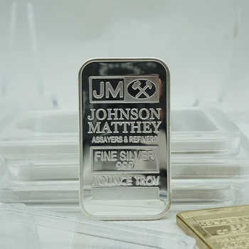 Manyetik olmayan Johnson Matthey JM Pan Güneş Külçe Çoğaltma 1 OZ İnce Gümüş 999 Kaplama Hatıra Sikke Bar