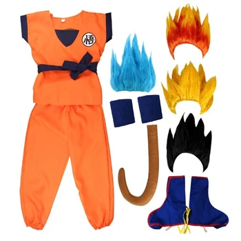 Yeni Yıl Karnaval Çocuk Boys Son Goku Cosplay Kostüm Peruk Ayakkabı Yetişkin Giyim Doğum Günü Partisi Elbise Seti