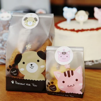 50 Adet / paket Yeni Sevimli Köpek Kedi Desen Bisküvi Kurabiye Çantası Pişirme Paketleri Sac Plastique Plastik Ambalaj Çerezler İçin Bolsas De Regalo