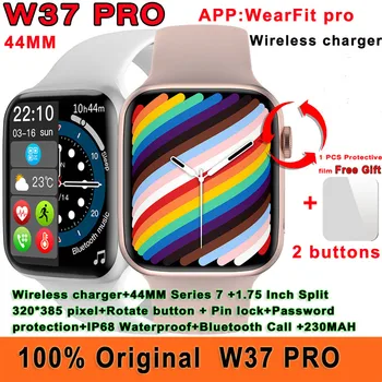 Orijinal ıwo W37 Pro akıllı saat İki Düğme 44mm Serisi 7 Kablosuz Şarj Bluetooth Çağrı IP68 Su Geçirmez Şifre Smartwatch