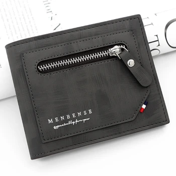Yeni erkek cüzdan Moda PU deri dikiş tasarım cüzdan Fermuar sikke cep Tri-kat kısa marka cüzdan erkek iş cüzdan