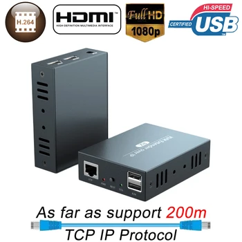 2022 200m HDMI USB Genişletici RJ45 IP Ağ KVM IP Üzerinden Genişletici Cat5 Cat5e Cat6 1080P HDMI KVM Genişletici TX UTP / STP Bağlantı Noktaları