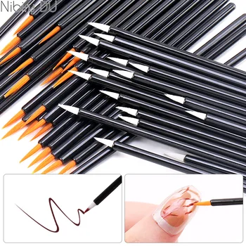 50 adet Nail Art Resim fırça uçlu kalem Yeniden Kullanılabilir DIY Jel Lehçe Grafiti Boyama Aracı siyah saplı fırça Eyeliner Tırnak Fırçaları Manikür