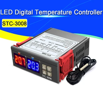 Çift Dijital sıcaklık kontrol cihazı İki Röle Çıkışı Termostat Termoregülatör 10A ısıtma Soğutma STC-3008 12V 24V 220V