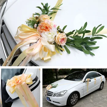 4 Renk Düğün Araba ipek çiçek Dekorasyon Kiti Avrupa Çok renkli düğün sandalyesi Geri yapay çiçek