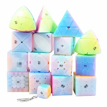 Qİyi Jöle Renk 3x3x3 Sihirli Küpler Piramit Anahtarlık Hız Küp 4x4 5x5 Profesyonel Küpleri Erken Eğitici Oyuncaklar Çocuklar için