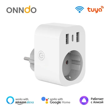 ONNDO Tuya Wifi Akıllı Fiş ve Soket,USB Tip-C Çıkış, AB 16A Uzaktan Kumanda Alexa Google Ev İle Çalışır Yardımcısı Yandex