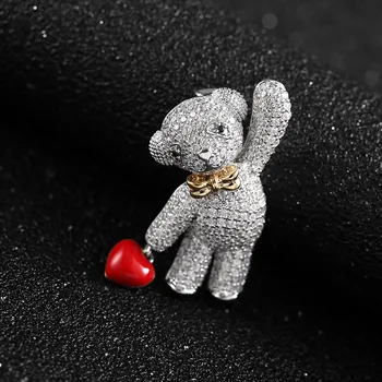 OKİLY Güzel Hayvan Ayı Zirkon Broş Tatlı Fil Köpek Tavşan Broş Pins Moda Yaka Pin Kadınlar için noel hediyesi Broş