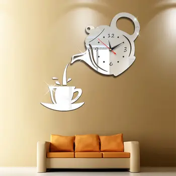 Yaratıcı DIY 3D duvar saati Akrilik Kahve Fincanı Demlik Dekoratif Mutfak duvar saati s Oturma Odası Yemek Odası Ev Dekor Saat U3